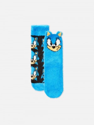 Boys' Primark 2-Pack Sonic The Hedgehog Fuzzy Socks Blue | 1684-FUJTL