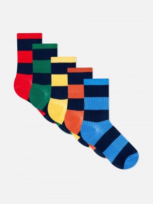 Boys' Primark 5-Pack Striped Ribbed Ankle Socks Multi | 7843-WVYFO