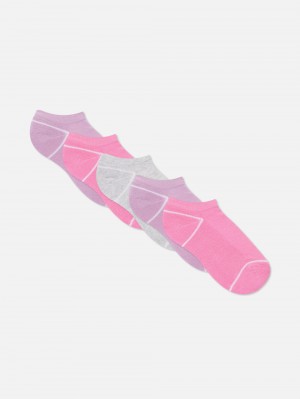 Girls' Primark 5-Pack Terry Sports Ankle Socks Pink | 0382-QEPBM