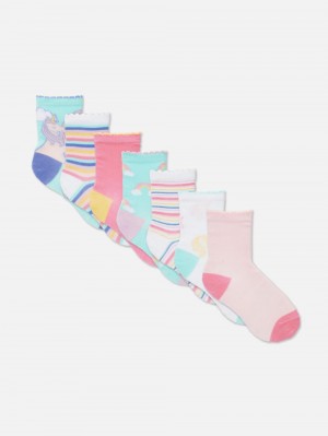 Girls' Primark 7-Pack Unicorn Ankle Socks Multi | 1498-IHZKY