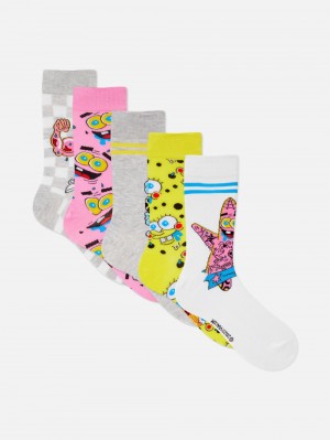 Men's Primark 5-Pack SpongeBob SquarePants Crew Socks Multi | 1804-PFTED
