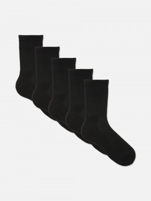 Men's Primark 5-Pack Sports Crew Socks Black | 6420-PGIVZ