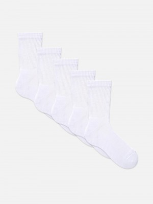 Men's Primark 5-Pack Sports Crew Socks White | 4893-AYGWO