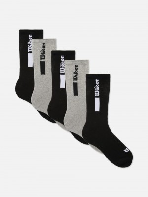 Men's Primark 5-Pack Wilson Sport Socks Black | 5179-QUGPV