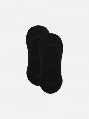 Women's Primark 2-Pack Microfiber Ribbed Footies Socks Black | 1386-CQKRL