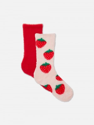 Women's Primark 2-Pack Multi Fluffy Socks Red | 9514-HXZLV