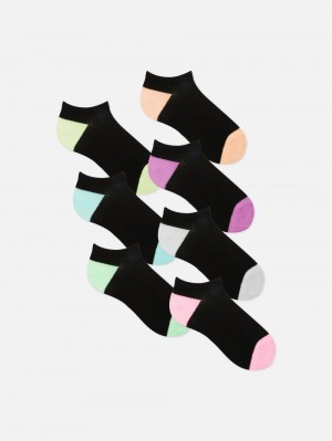 Women's Primark 7-Pack Contrast Heel Sneaker Socks Multi | 8719-KZFVX