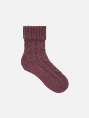 Women's Primark Cable Knit Coy Socks Wine | 4371-YOIXH