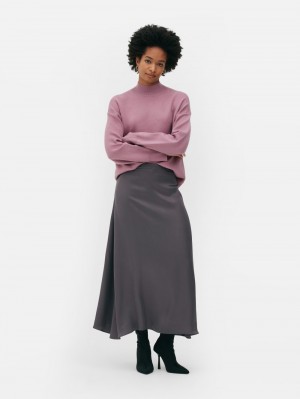Women's Primark Satin Midi Skirts Charcoal | 9452-DPOVH