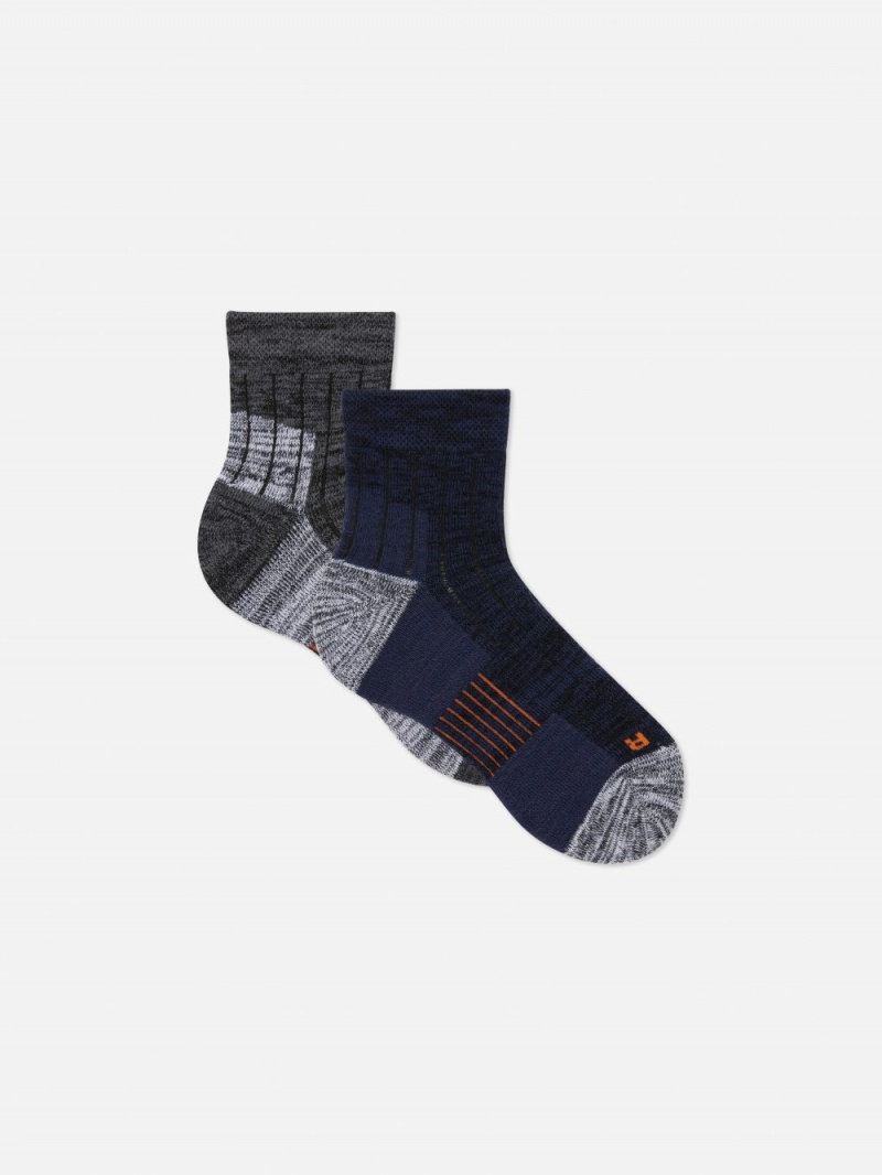 Men\'s Primark 2-Pack Quarter-Length Hiking Socks Multi | 7958-FYROS