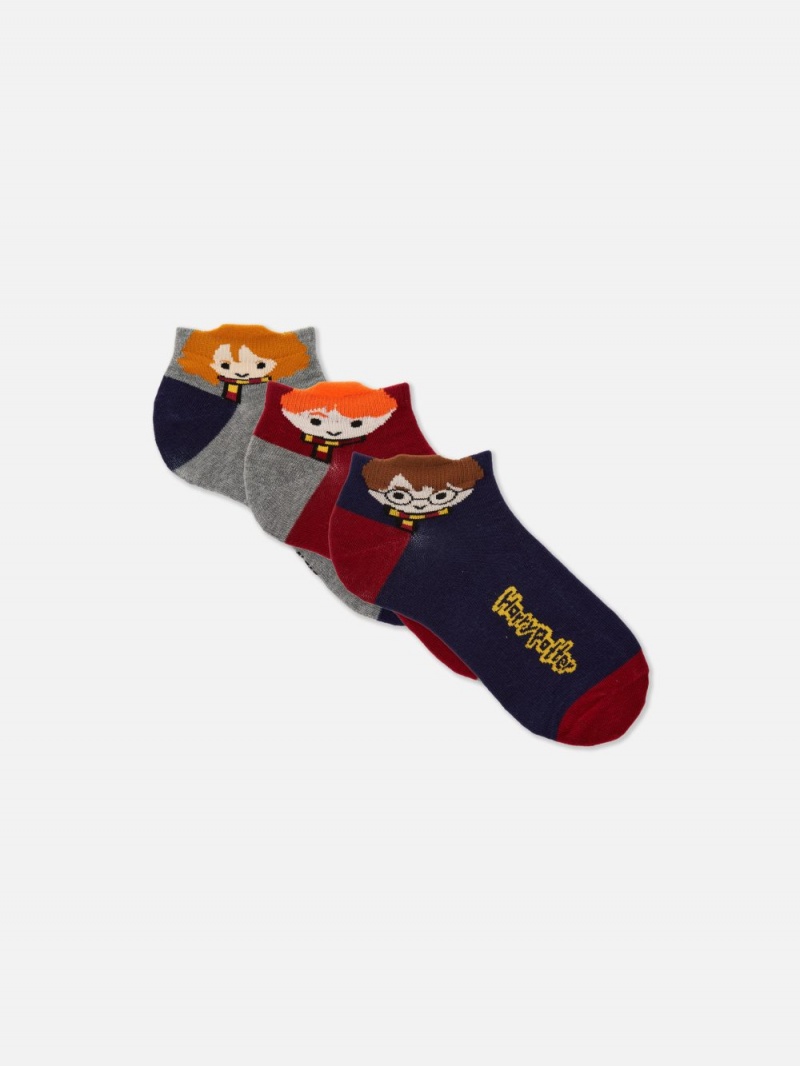 Women\'s Primark 3-Pack Harry Potter™ Golden Trio Shoe Liners Socks Navy | 8503-BRQPY